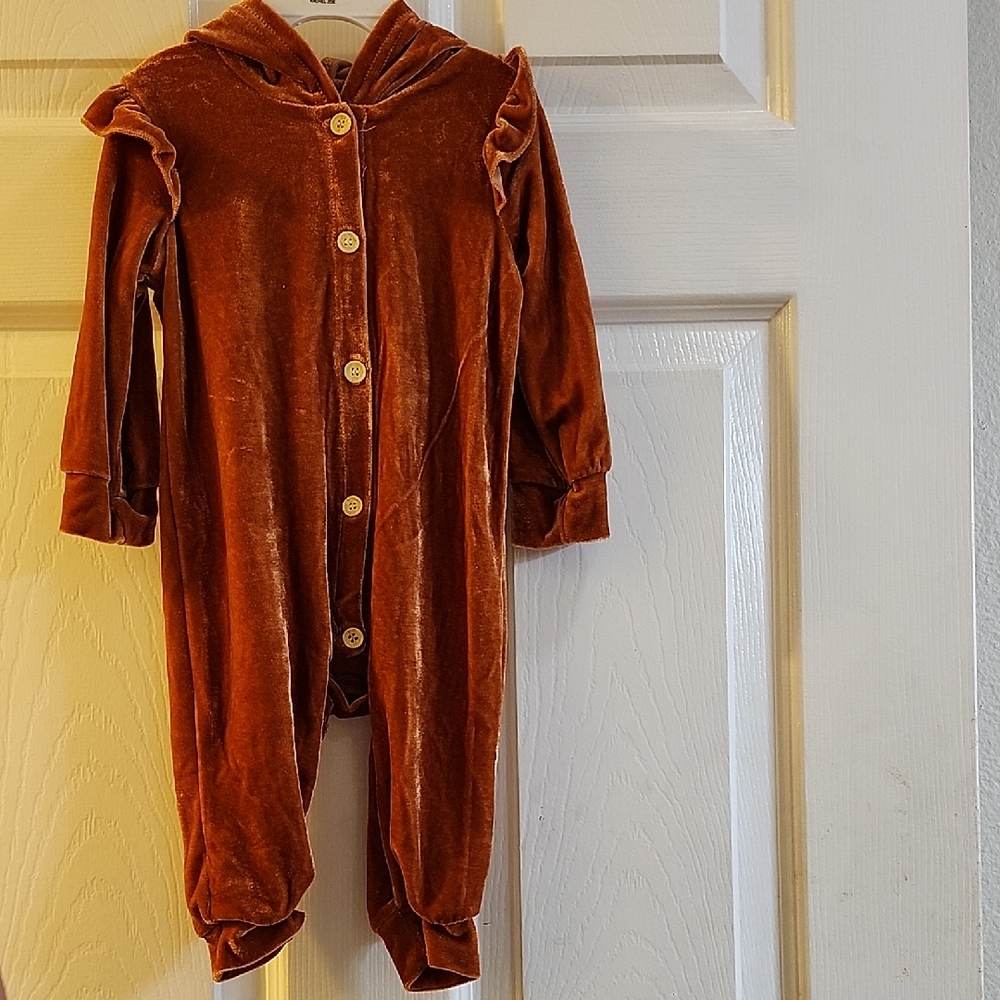 Rachel Zoe Velvet Baby Onesie in Warm Orange